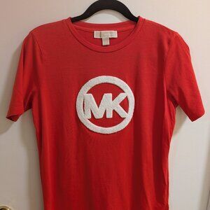 Michael Kors Reddish/Orange Small Crew Neck Tee with Terry Cloth Circle Logo
